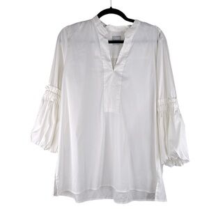 Chico's White Classic Coastal Minimalist V-Neck Ruffle Flare Sleeves Size Large
